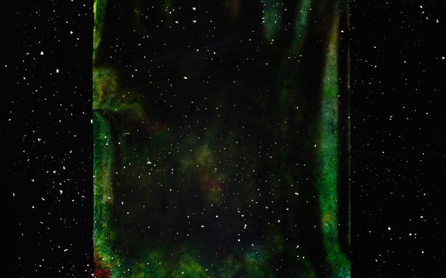 Theis Wendt, The Residual Night (detalje), Akvarel på papir, pigmenter, resin, mdf, aluminium, 292 x 424 x 4 cm, 2026